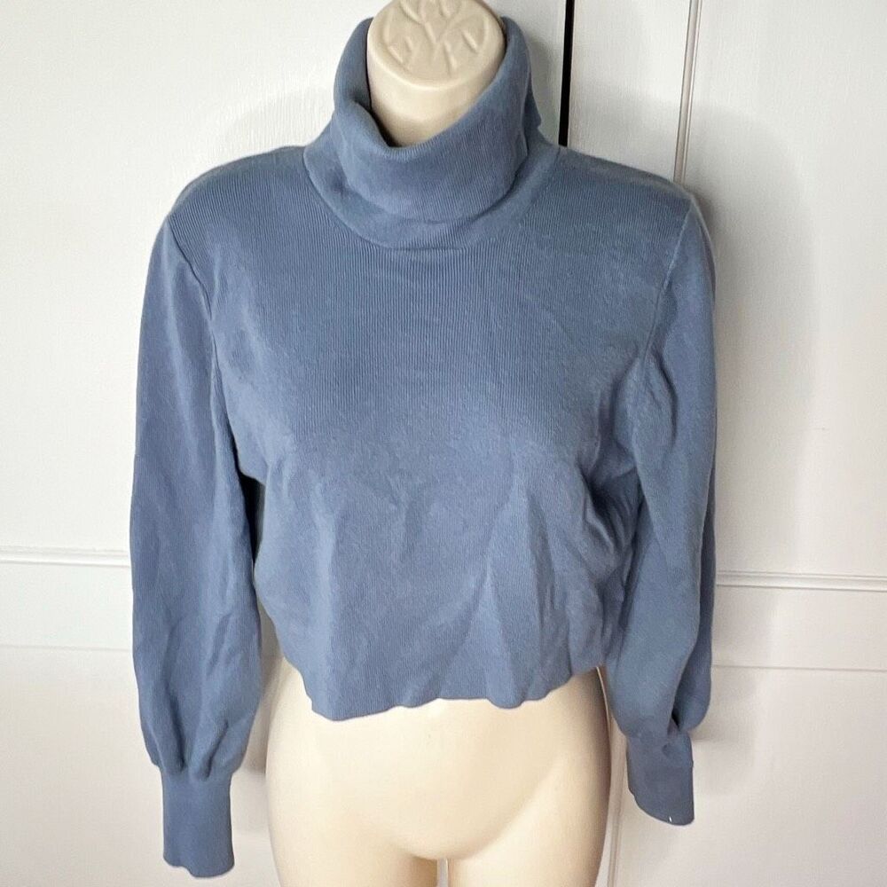 Wilfred Rebecca Cropped Wool Turtleneck Sweater Dusty Blue Size Medium